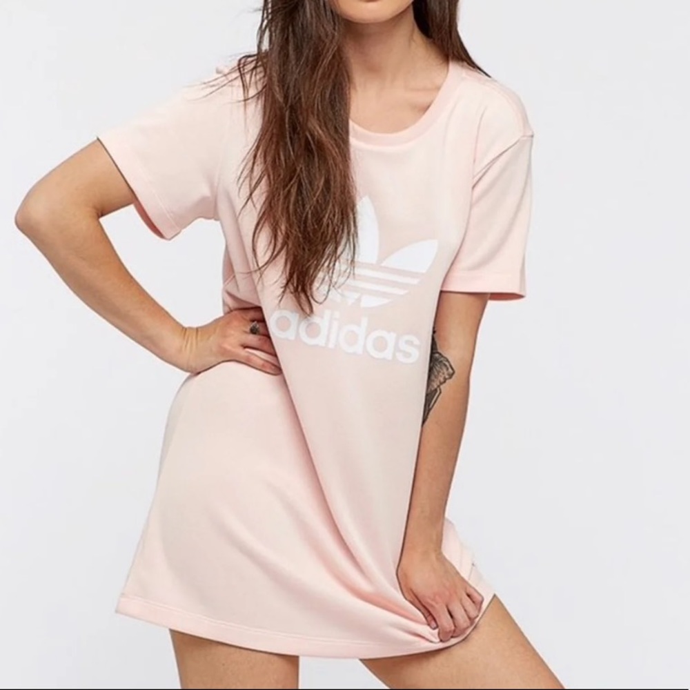 Blush pink adidas tee shirt dress t shirt textured